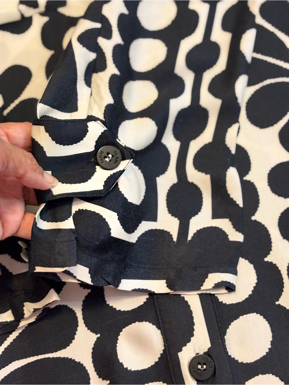 FARM RIO PALERMO Black Ivory Printed Shirt Dress / Belt Tie Waist SZ L EUC $260 - Picture 14 of 16